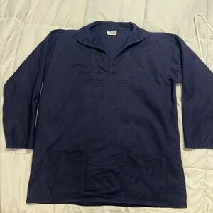 VTG Newlyn Traditional Fisherman - Artist Dark Navy Blue Smock 100% Cotton XL